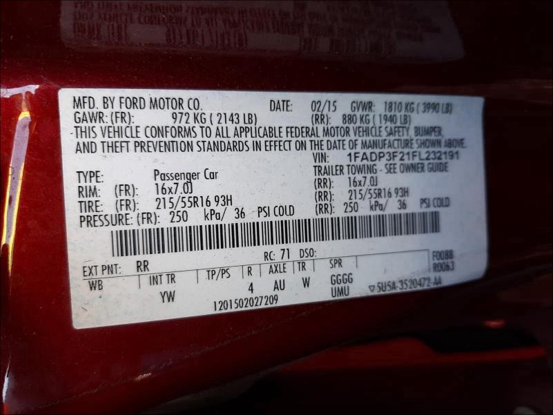 Photo 9 VIN: 1FADP3F21FL232191 - FORD FOCUS SE 