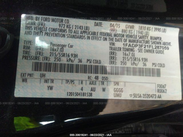 Photo 8 VIN: 1FADP3F21FL287059 - FORD FOCUS 