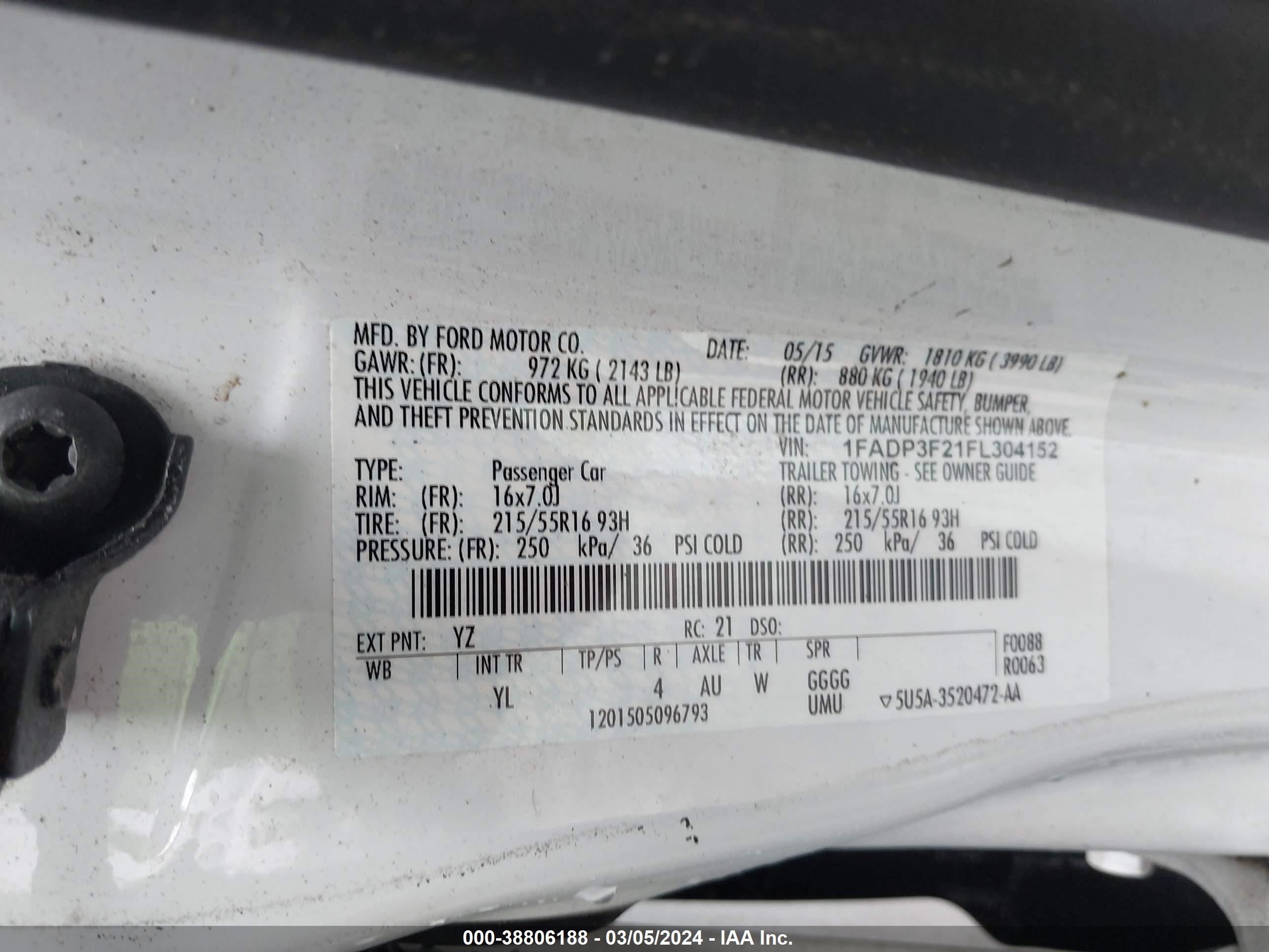 Photo 8 VIN: 1FADP3F21FL304152 - FORD FOCUS 