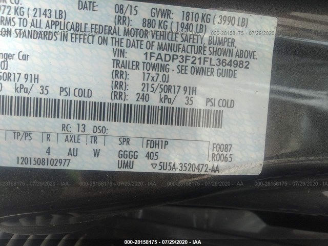 Photo 8 VIN: 1FADP3F21FL364982 - FORD FOCUS 