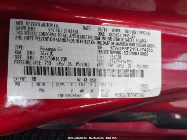 Photo 8 VIN: 1FADP3F21FL374265 - FORD FOCUS 