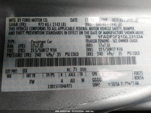 Photo 8 VIN: 1FADP3F21GL231334 - FORD FOCUS 