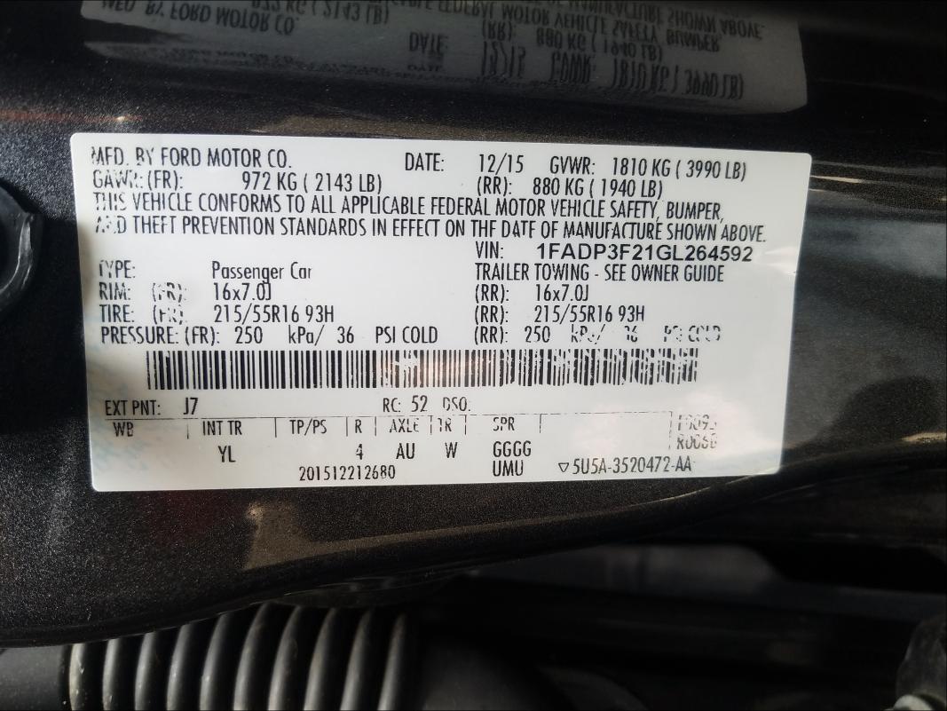 Photo 9 VIN: 1FADP3F21GL264592 - FORD FOCUS SE 