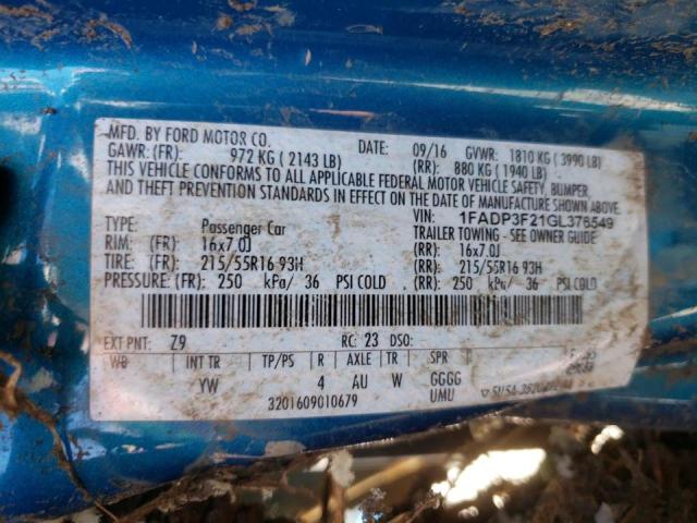 Photo 9 VIN: 1FADP3F21GL376549 - FORD FOCUS SE 