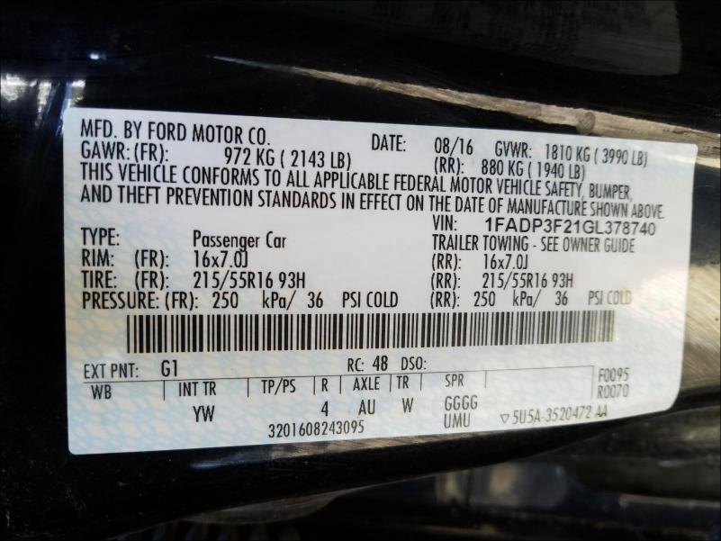 Photo 9 VIN: 1FADP3F21GL378740 - FORD FOCUS SE 