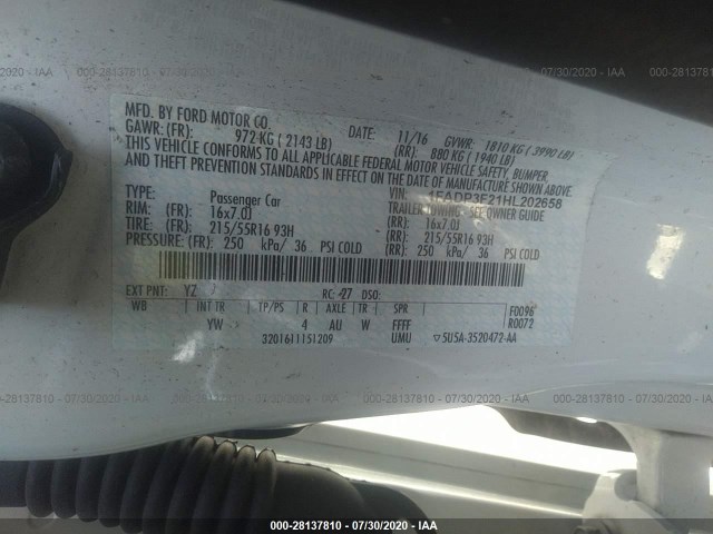 Photo 8 VIN: 1FADP3F21HL202658 - FORD FOCUS 