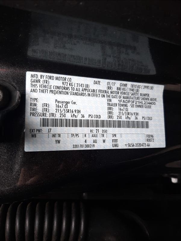 Photo 9 VIN: 1FADP3F21HL234400 - FORD FOCUS 