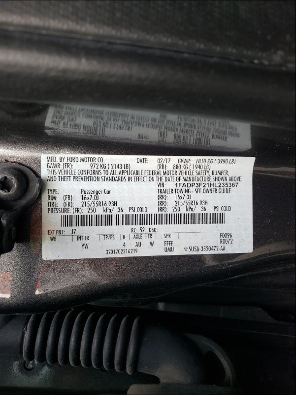 Photo 9 VIN: 1FADP3F21HL235367 - FORD FOCUS SE 