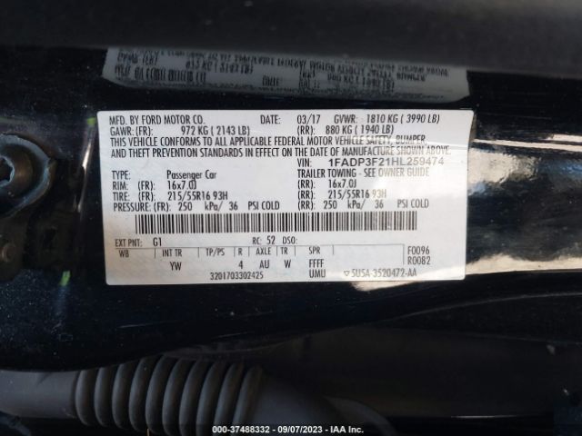 Photo 8 VIN: 1FADP3F21HL259474 - FORD FOCUS 