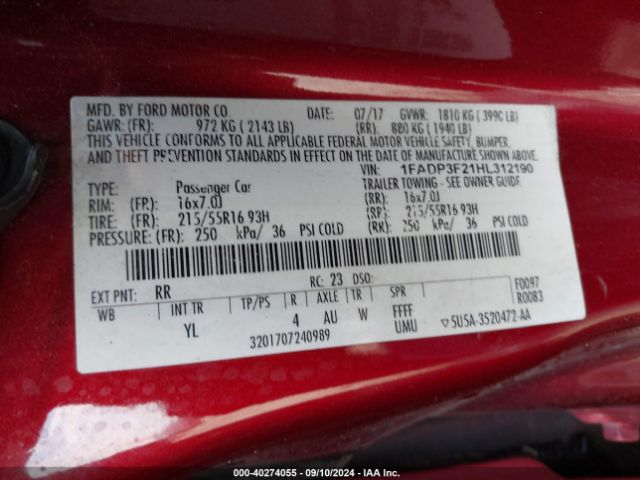 Photo 8 VIN: 1FADP3F21HL312190 - FORD FOCUS 