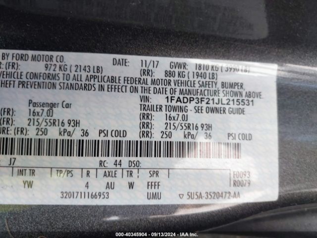 Photo 8 VIN: 1FADP3F21JL215531 - FORD FOCUS 