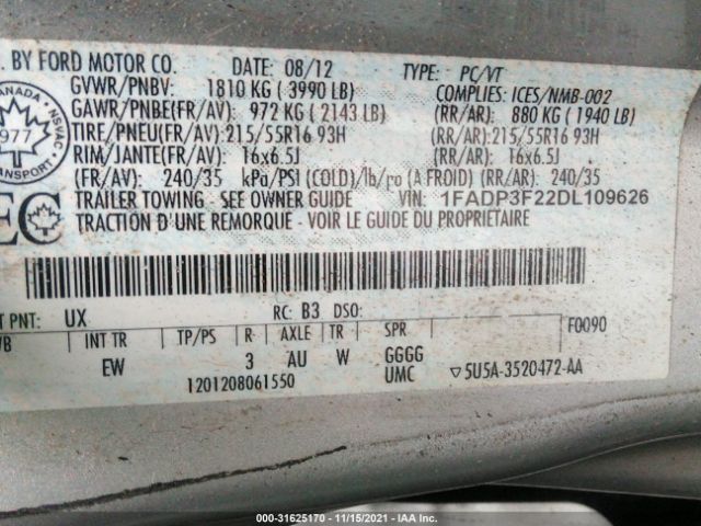 Photo 8 VIN: 1FADP3F22DL109626 - FORD FOCUS 