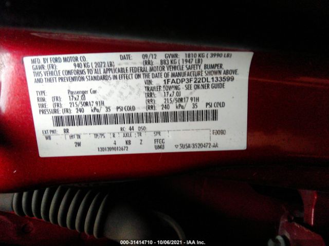 Photo 8 VIN: 1FADP3F22DL133599 - FORD FOCUS 