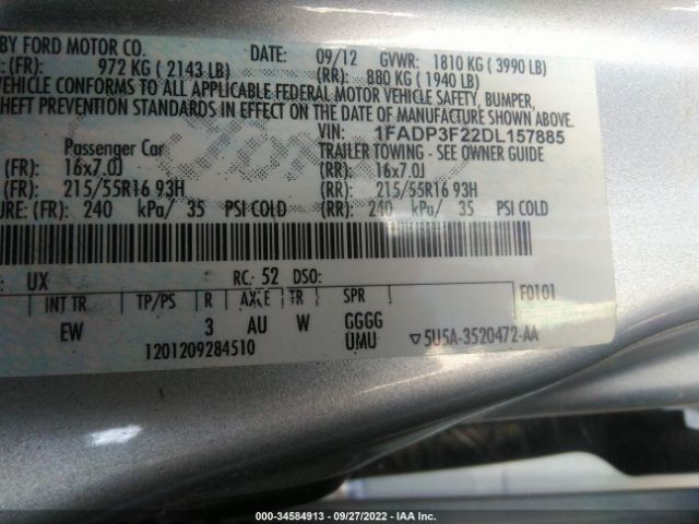 Photo 8 VIN: 1FADP3F22DL157885 - FORD FOCUS 