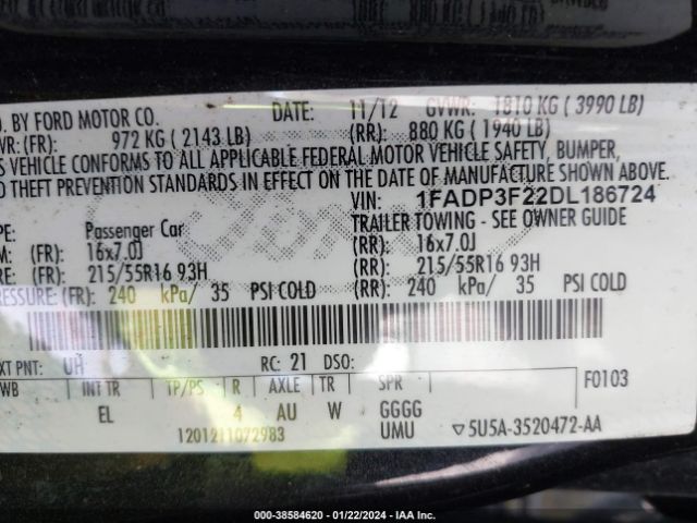 Photo 8 VIN: 1FADP3F22DL186724 - FORD FOCUS 