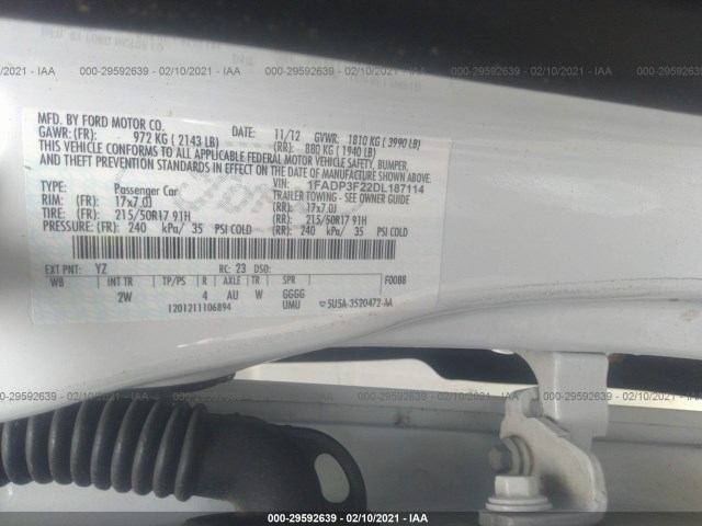 Photo 8 VIN: 1FADP3F22DL187114 - FORD FOCUS 