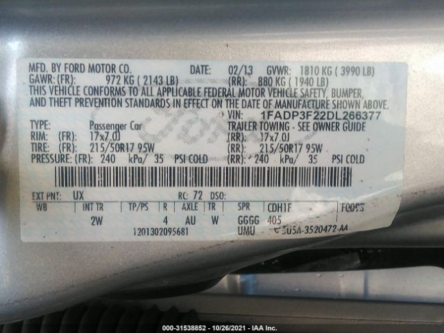 Photo 8 VIN: 1FADP3F22DL266377 - FORD FOCUS 