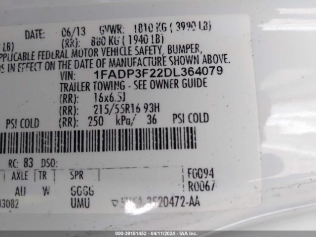 Photo 8 VIN: 1FADP3F22DL364079 - FORD FOCUS 