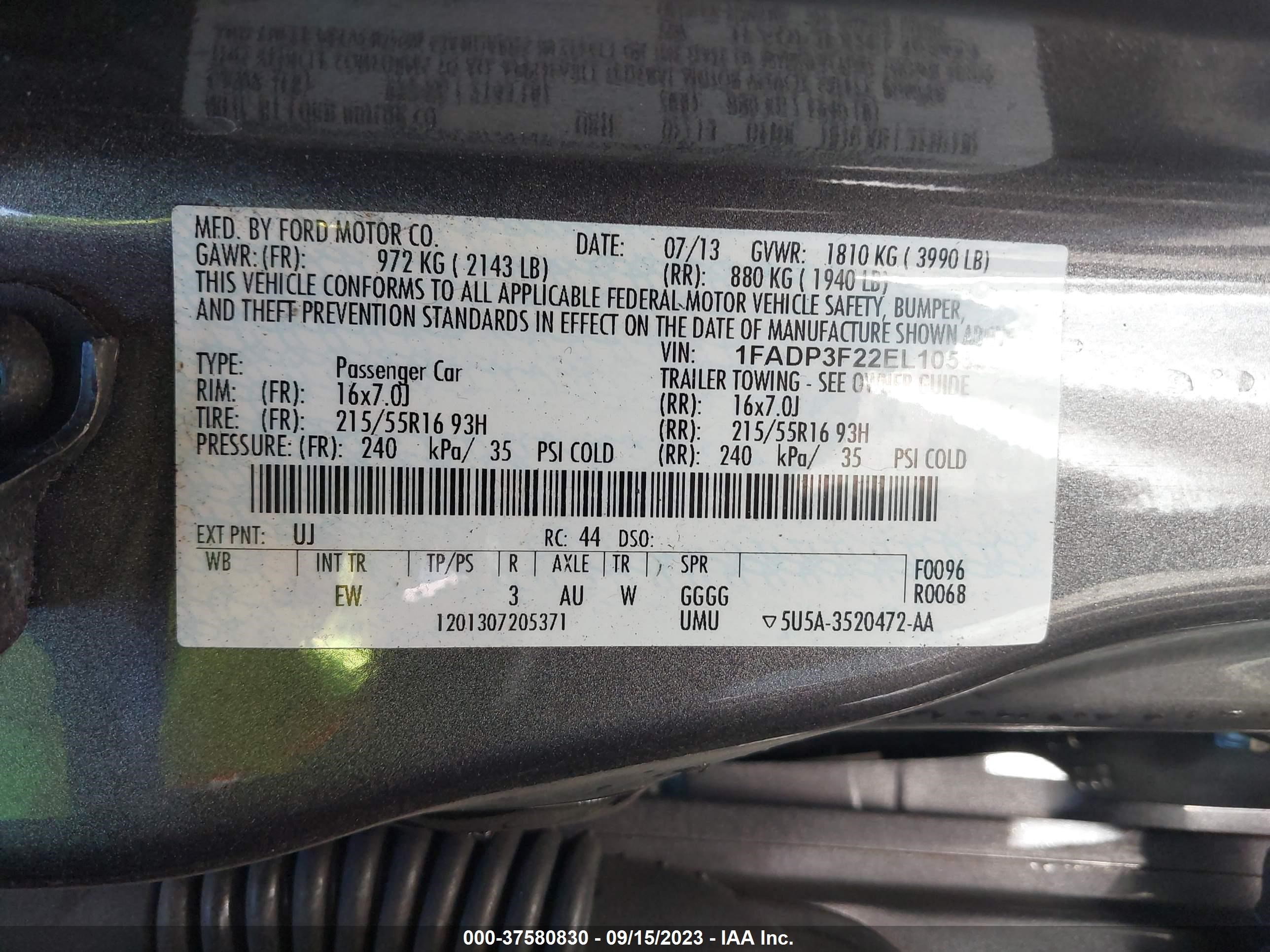 Photo 8 VIN: 1FADP3F22EL105853 - FORD FOCUS 