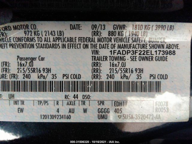 Photo 8 VIN: 1FADP3F22EL173988 - FORD FOCUS 