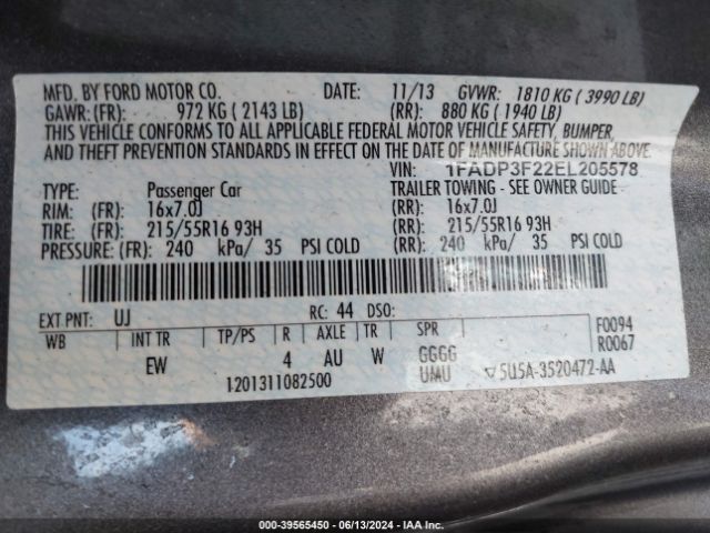 Photo 8 VIN: 1FADP3F22EL205578 - FORD FOCUS 