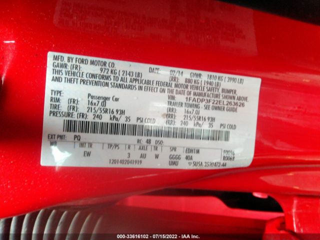 Photo 8 VIN: 1FADP3F22EL263626 - FORD FOCUS 