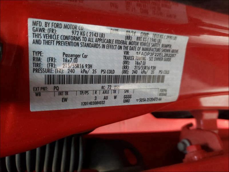 Photo 9 VIN: 1FADP3F22EL282287 - FORD FOCUS 