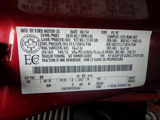 Photo 9 VIN: 1FADP3F22EL315126 - FORD FOCUS SE 