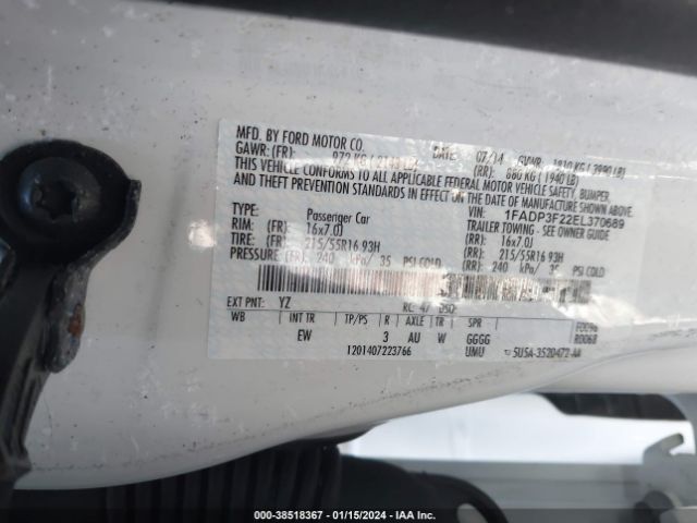 Photo 8 VIN: 1FADP3F22EL370689 - FORD FOCUS 