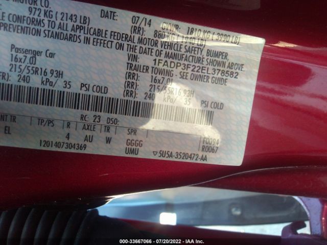 Photo 8 VIN: 1FADP3F22EL378582 - FORD FOCUS 