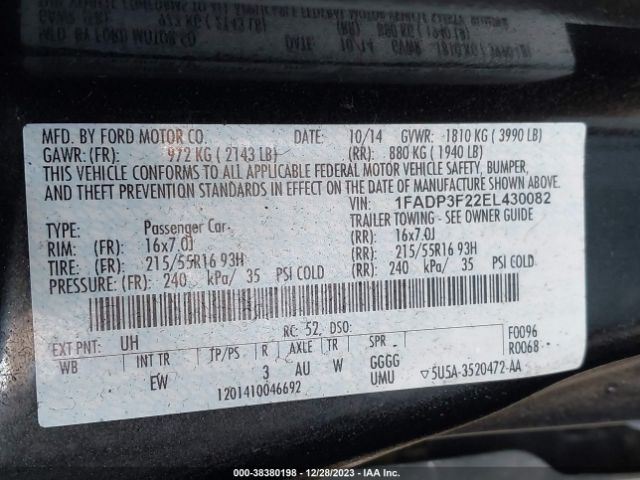 Photo 8 VIN: 1FADP3F22EL430082 - FORD FOCUS 