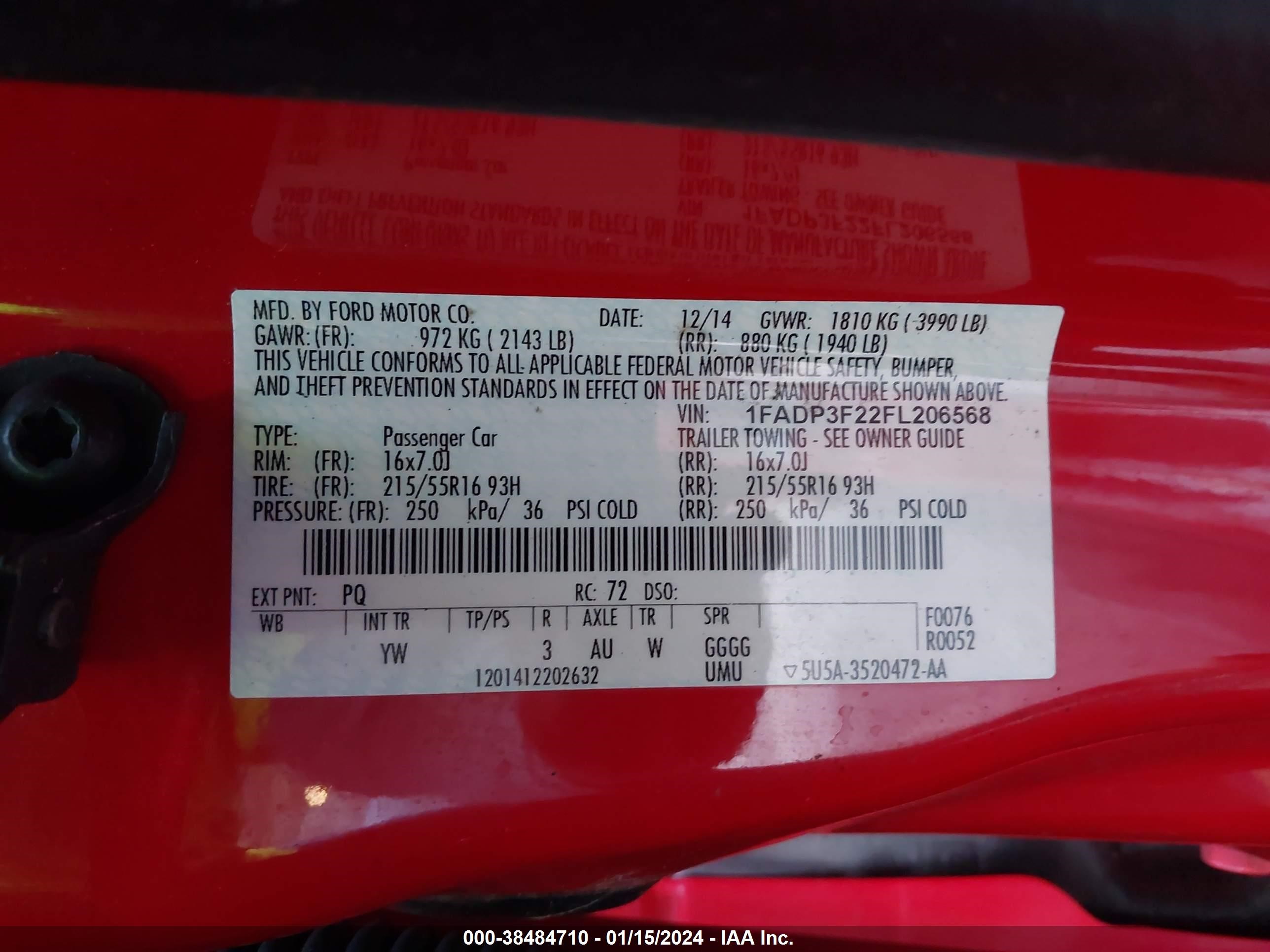 Photo 8 VIN: 1FADP3F22FL206568 - FORD FOCUS 