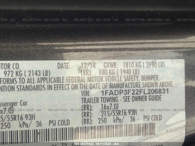 Photo 8 VIN: 1FADP3F22FL206831 - FORD FOCUS 