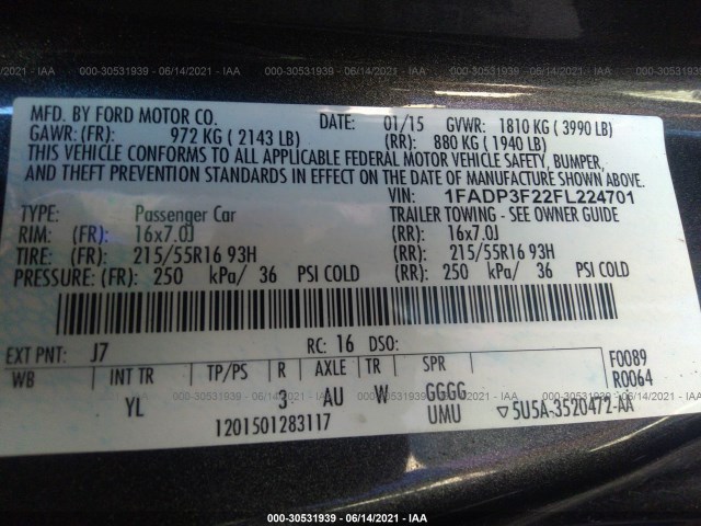 Photo 8 VIN: 1FADP3F22FL224701 - FORD FOCUS 