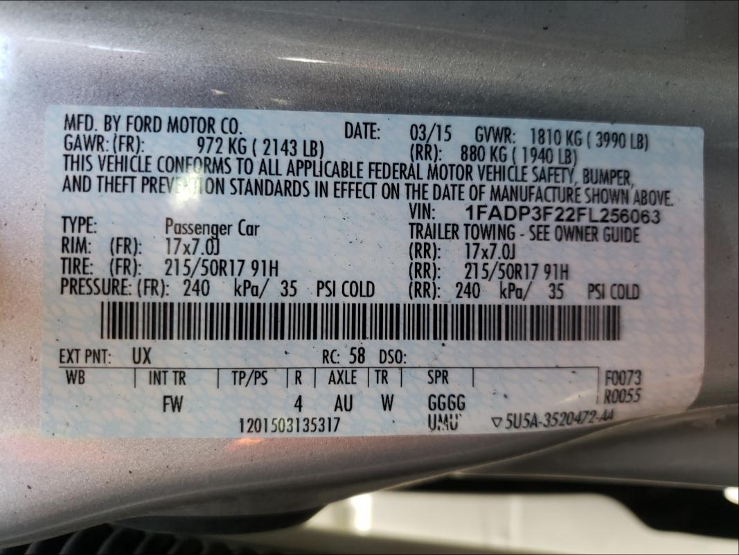 Photo 9 VIN: 1FADP3F22FL256063 - FORD FOCUS SE 