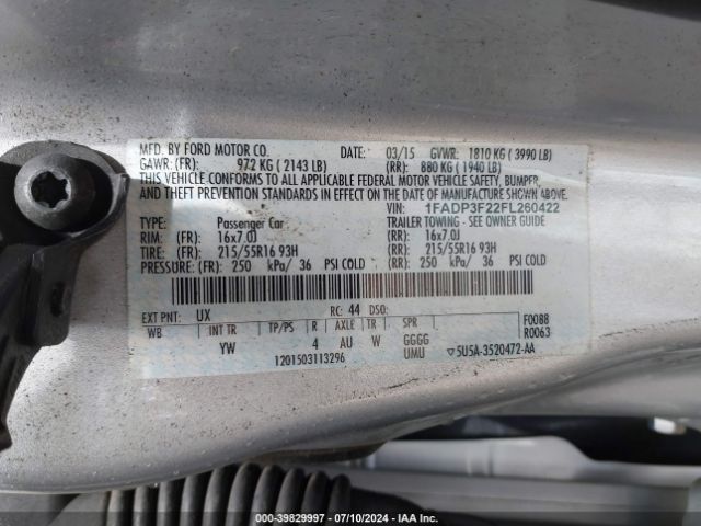 Photo 8 VIN: 1FADP3F22FL260422 - FORD FOCUS 