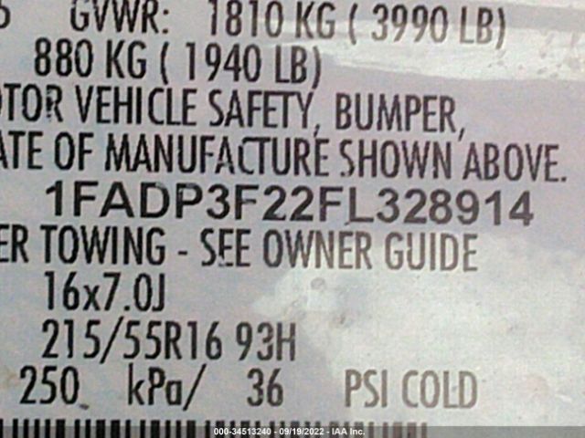 Photo 8 VIN: 1FADP3F22FL328914 - FORD FOCUS 