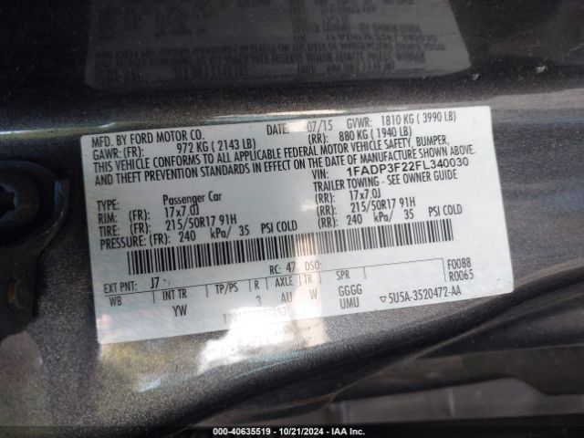 Photo 8 VIN: 1FADP3F22FL340030 - FORD FOCUS 