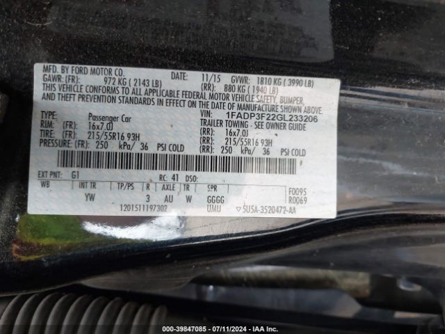 Photo 8 VIN: 1FADP3F22GL233206 - FORD FOCUS 