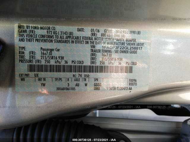 Photo 8 VIN: 1FADP3F22GL258817 - FORD FOCUS 