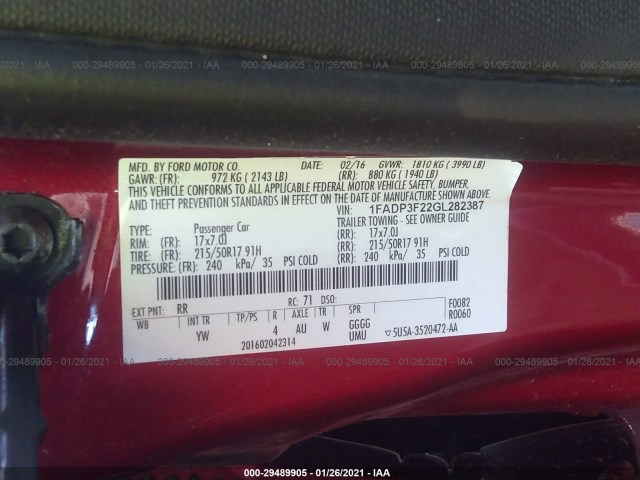 Photo 8 VIN: 1FADP3F22GL282387 - FORD FOCUS 