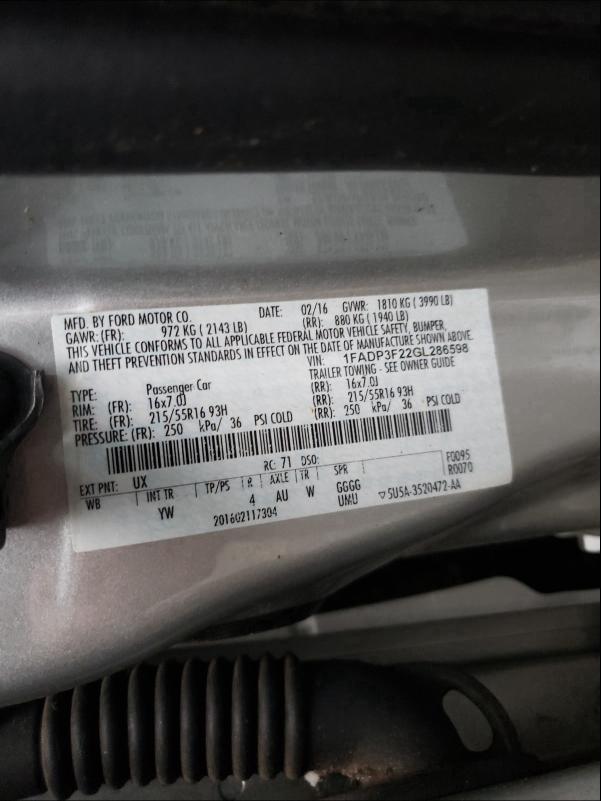 Photo 9 VIN: 1FADP3F22GL286598 - FORD FOCUS 