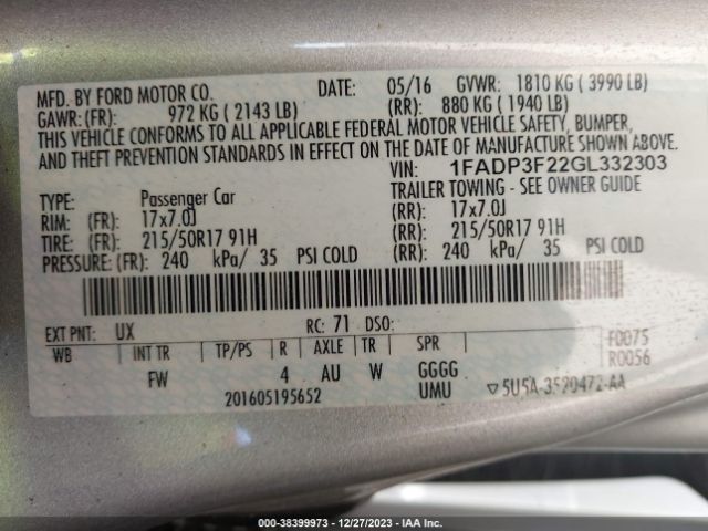 Photo 8 VIN: 1FADP3F22GL332303 - FORD FOCUS 