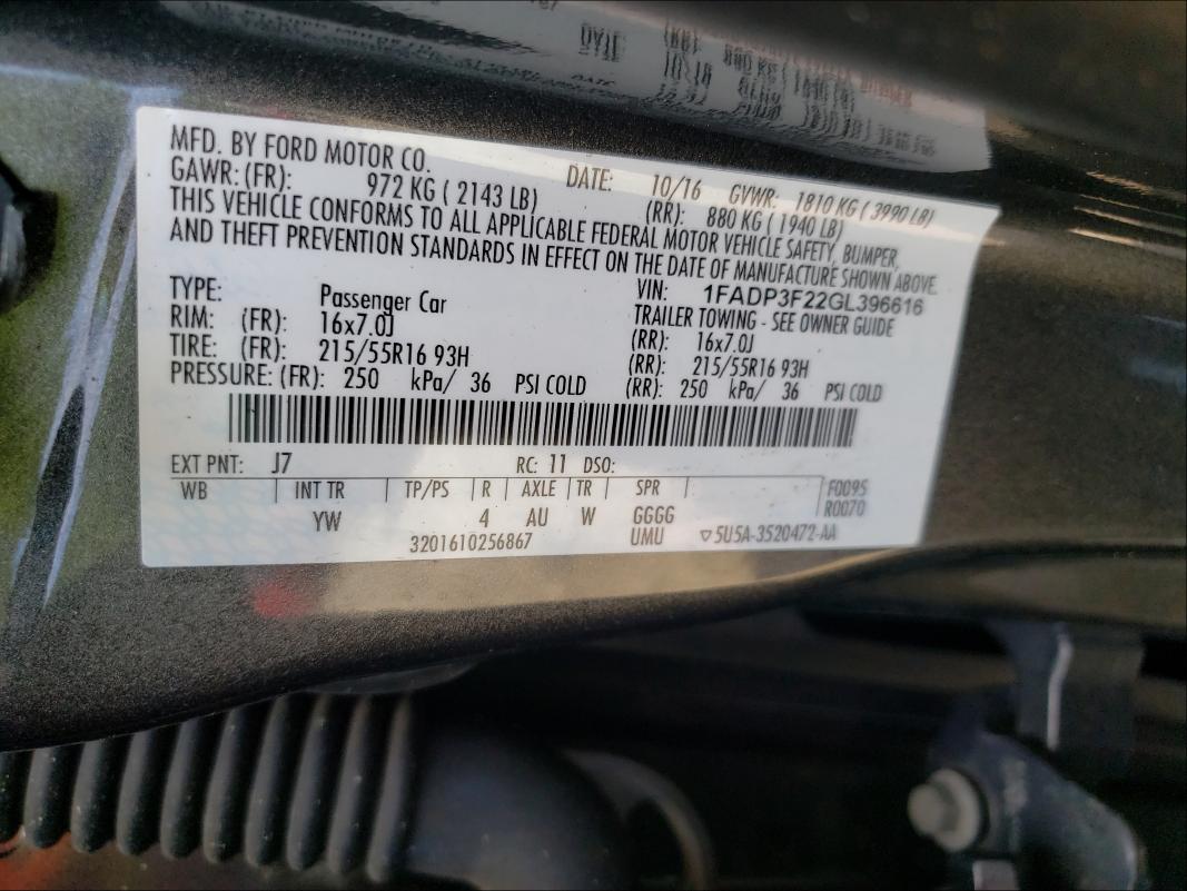 Photo 9 VIN: 1FADP3F22GL396616 - FORD FOCUS SE 