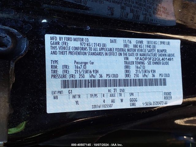 Photo 8 VIN: 1FADP3F22GL401491 - FORD FOCUS 