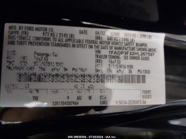 Photo 8 VIN: 1FADP3F22HL267597 - FORD FOCUS 