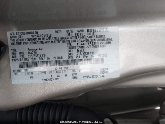 Photo 8 VIN: 1FADP3F22HL270256 - FORD FOCUS 