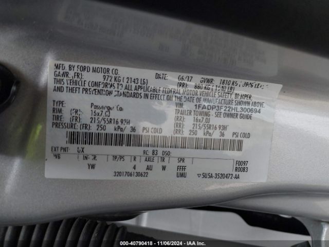 Photo 8 VIN: 1FADP3F22HL300694 - FORD FOCUS 