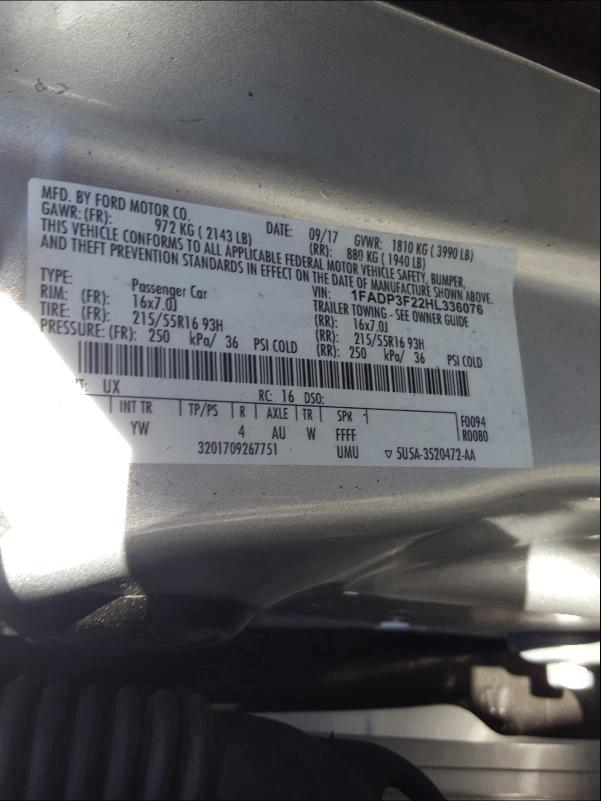 Photo 9 VIN: 1FADP3F22HL336076 - FORD FOCUS 