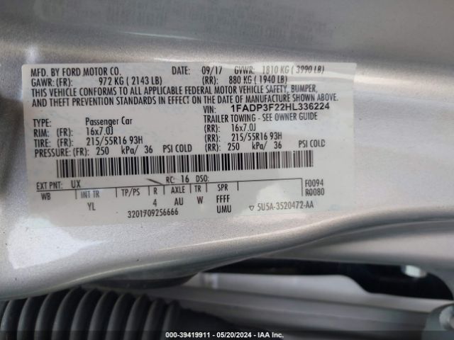 Photo 8 VIN: 1FADP3F22HL336224 - FORD FOCUS 